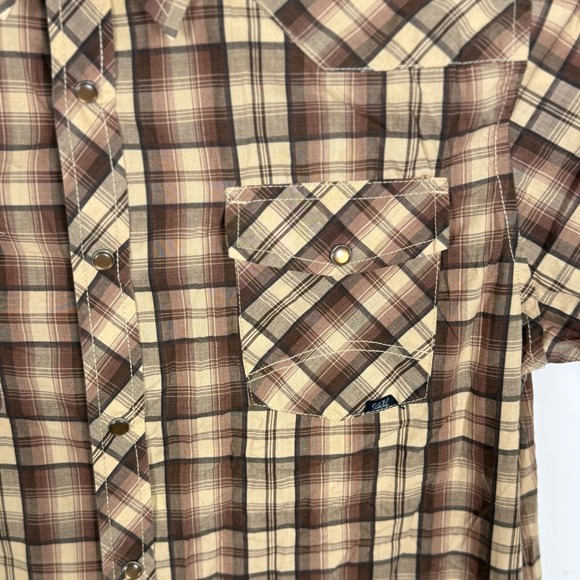 Coastal Brand Mens Plaid Snap Button Short‎ Sleeve Western Shirt Large Brown Tan - Picture 9 of 11